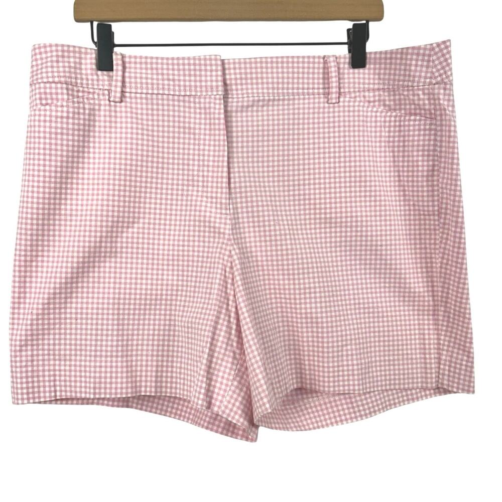 Talbots Perfect Shorts Pink White Gingham Check Stretch Cotton Size 14